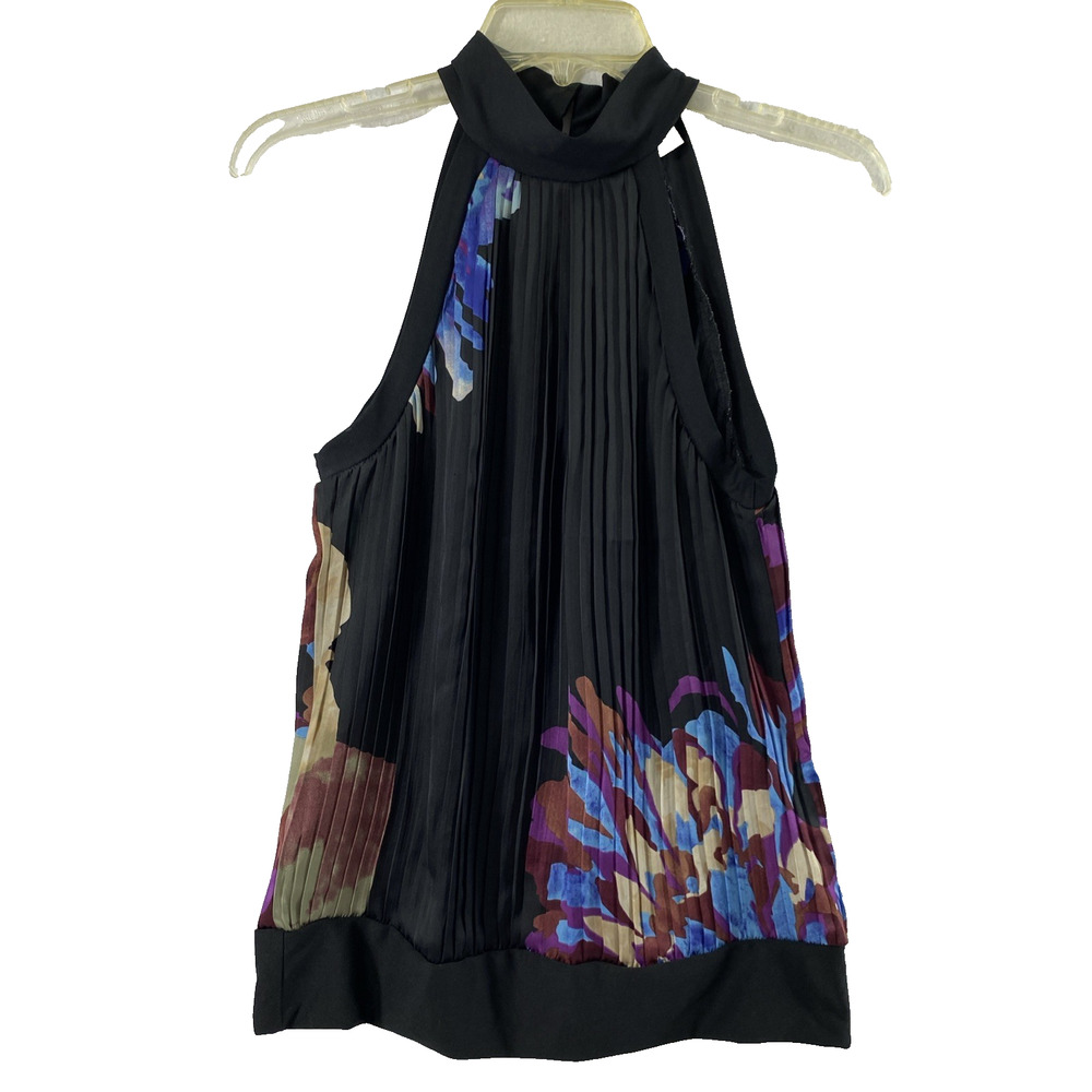 Catos Accordian Pleat Top Womens Small Black Blue Floral Dark Fairy Whimsygoth